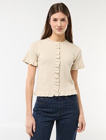 Camiseta de punto abotonada con volantes