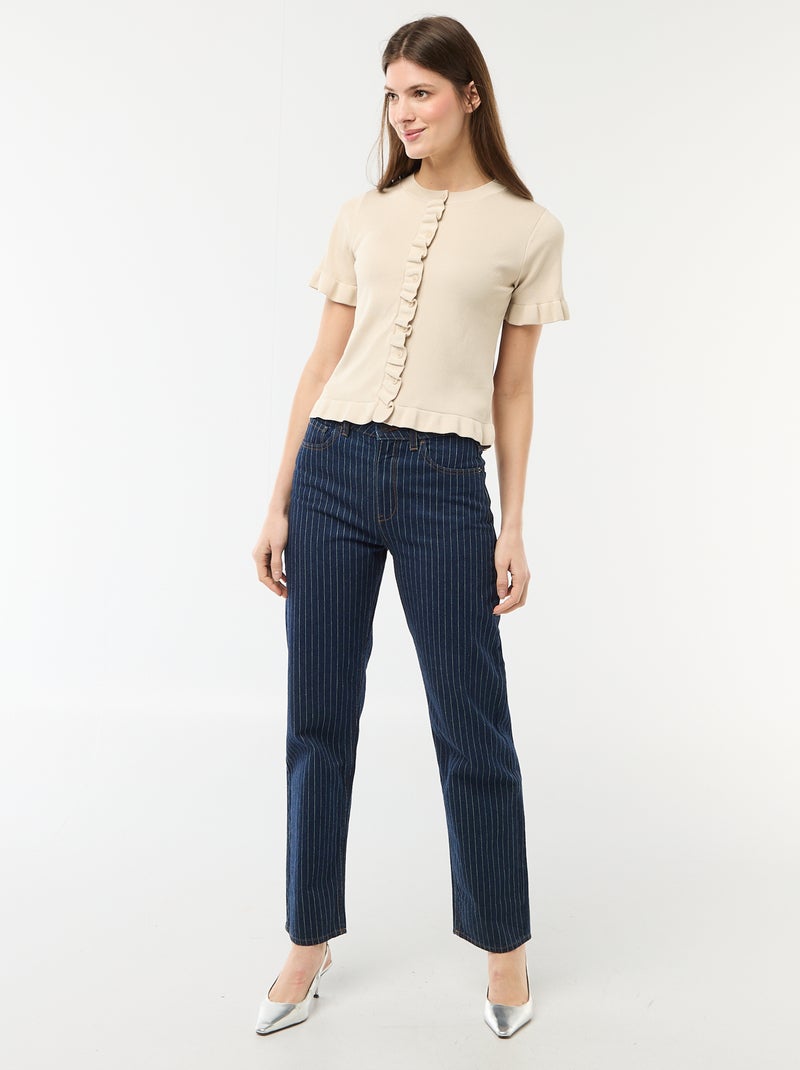 Camiseta de punto abotonada con volantes Beige - Kiabi
