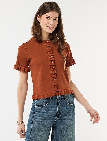 Camiseta de punto abotonada con volantes