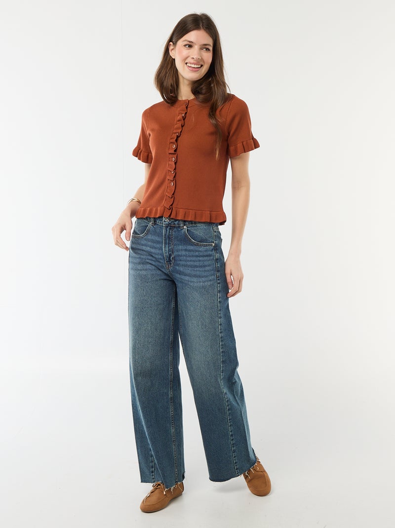 Camiseta de punto abotonada con volantes Marron - Kiabi