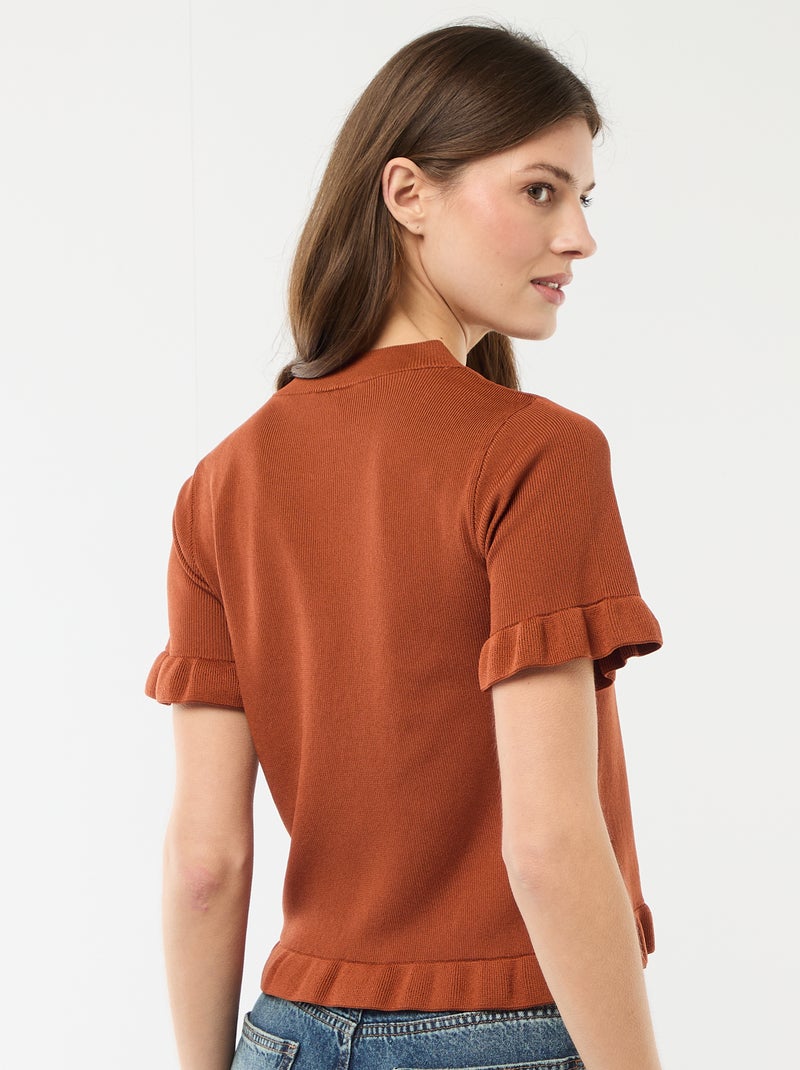 Camiseta de punto abotonada con volantes Marron - Kiabi