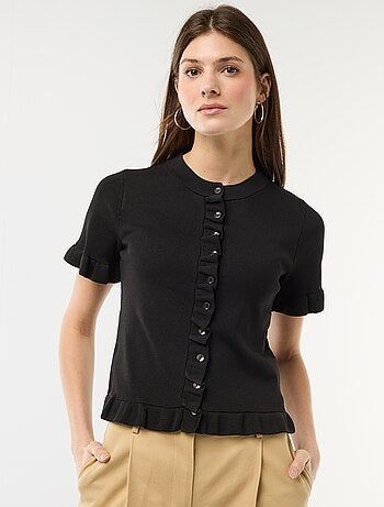 Camiseta de punto abotonada con volantes