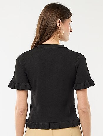 Camiseta de punto abotonada con volantes