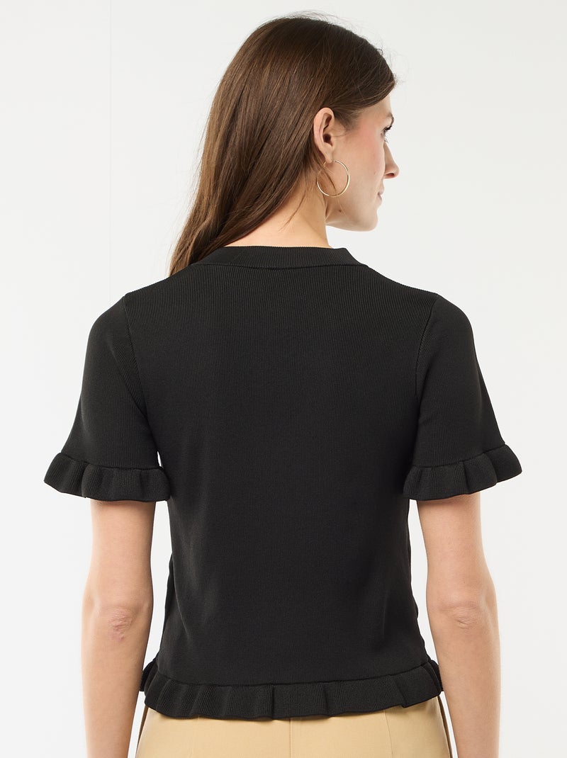 Camiseta de punto abotonada con volantes Negro - Kiabi