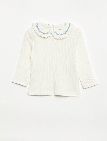 Camiseta de punto acanalado con cuello Claudine de fantasía