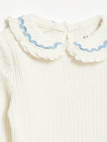 Camiseta de punto acanalado con cuello Claudine de fantasía