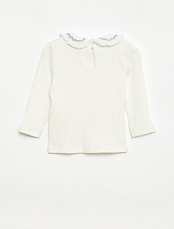 Camiseta de punto acanalado con cuello Claudine de fantasía