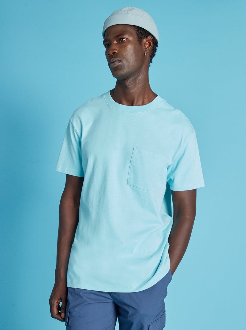 Camiseta de punto ancha con bolsillo AZUL - Kiabi