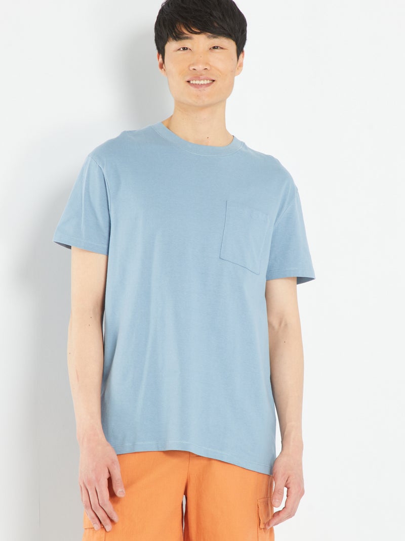 Camiseta de punto ancha con bolsillo azul denim - Kiabi