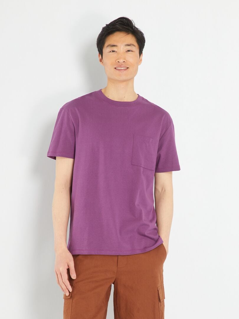 Camiseta de punto ancha con bolsillo ciruela - Kiabi