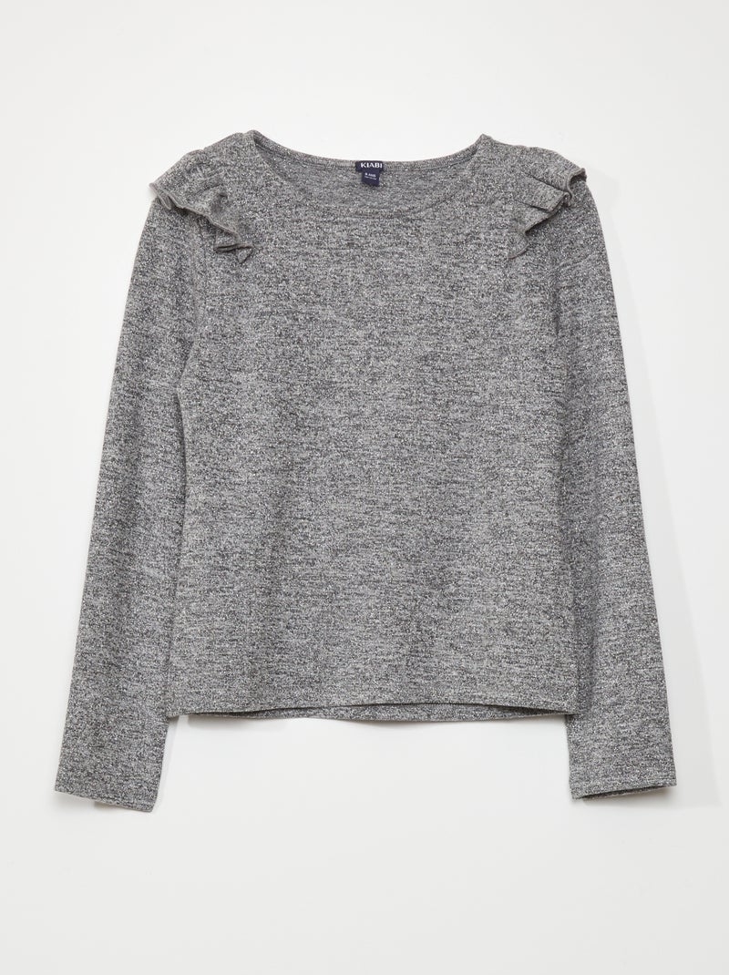 Camiseta de punto brillante con volantes en los hombros GRIS - Kiabi