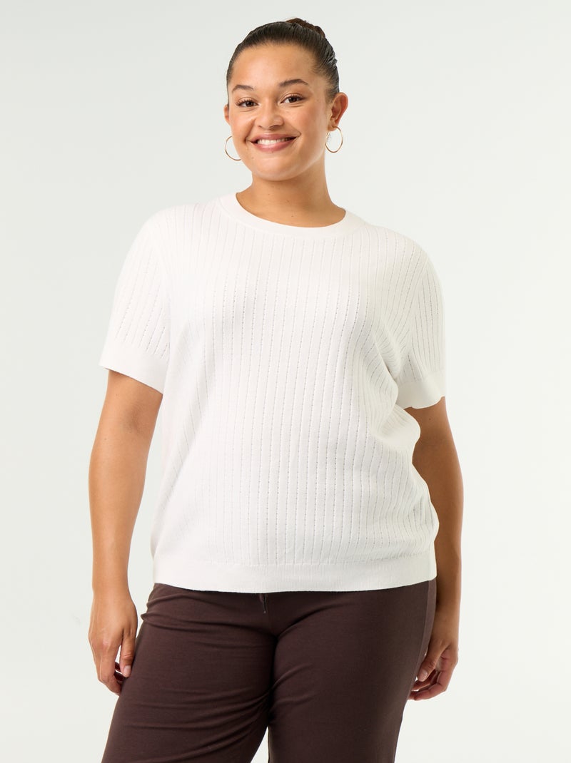 Camiseta de punto calado Blanco - Kiabi