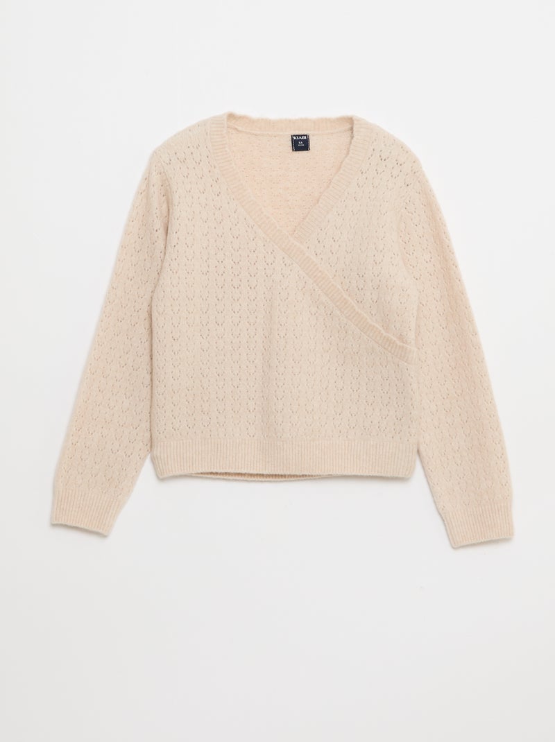 Camiseta de punto calado con cuello cruzado Rosa - Kiabi