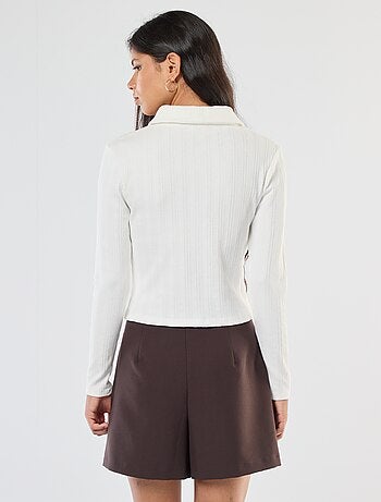 Camiseta de punto calado con cuello polo