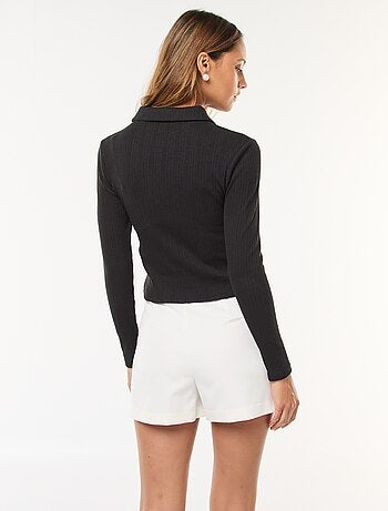 Camiseta de punto calado con cuello polo