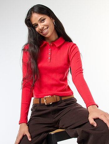 Camiseta de punto calado con cuello polo