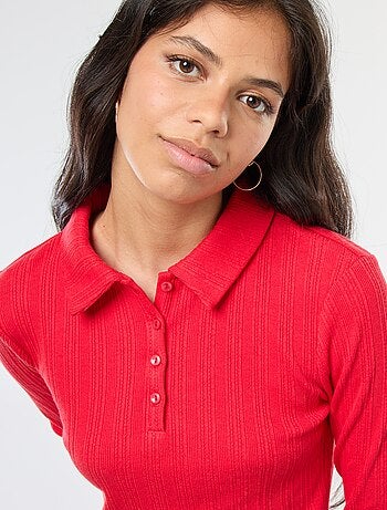 Camiseta de punto calado con cuello polo