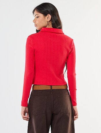 Camiseta de punto calado con cuello polo