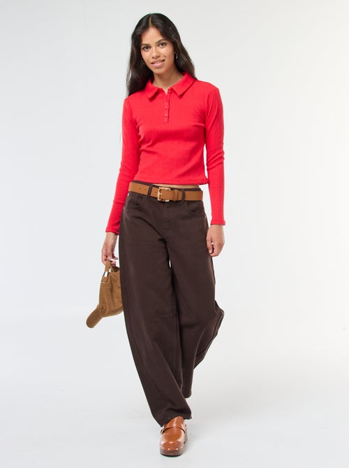 Camiseta de punto calado con cuello polo - Kiabi