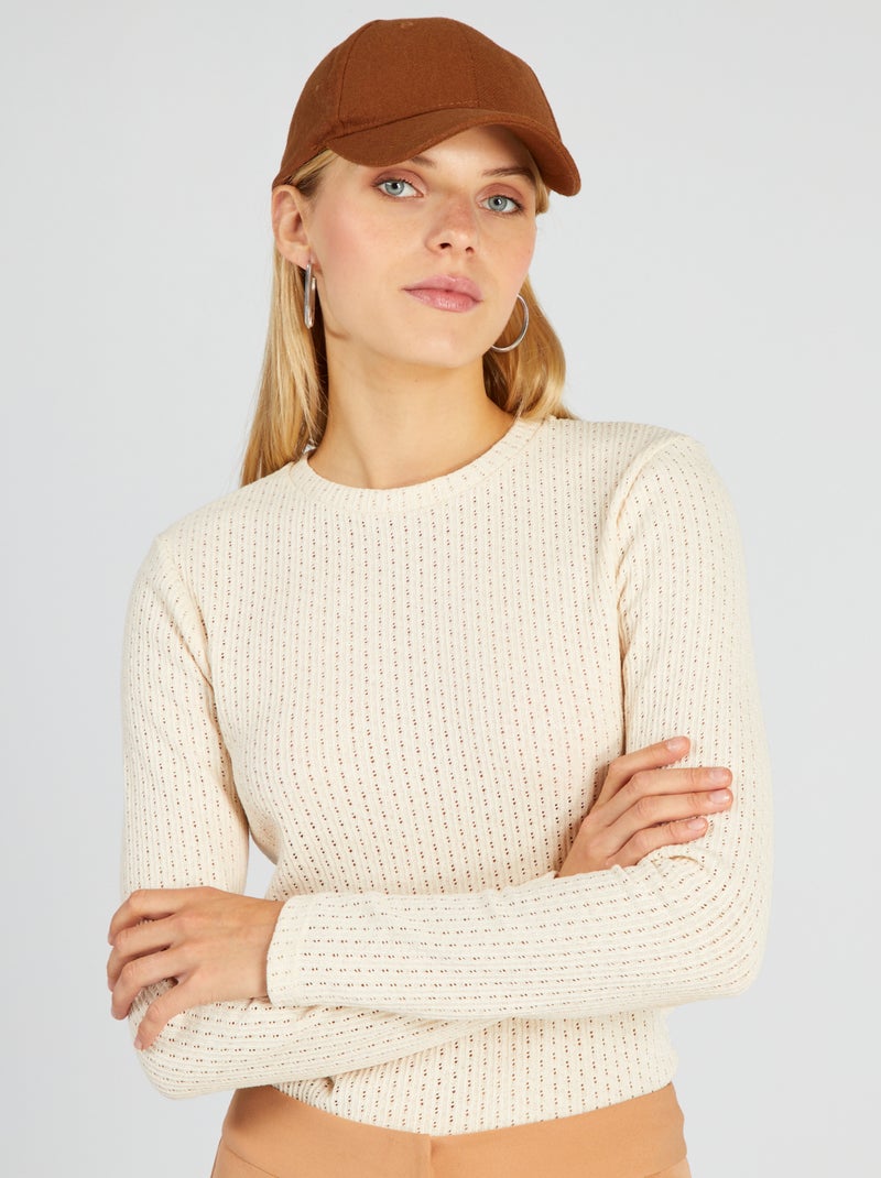 Camiseta de punto calado con cuello redondo BEIGE - Kiabi