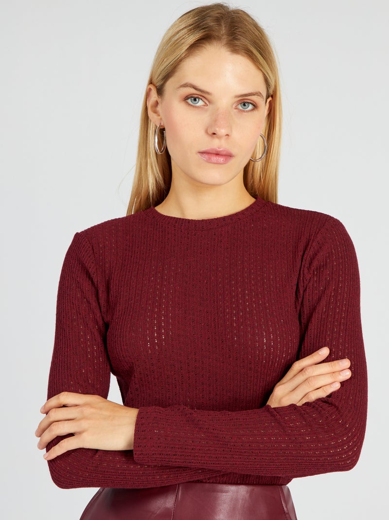 Camiseta de punto calado con cuello redondo ROJO - Kiabi
