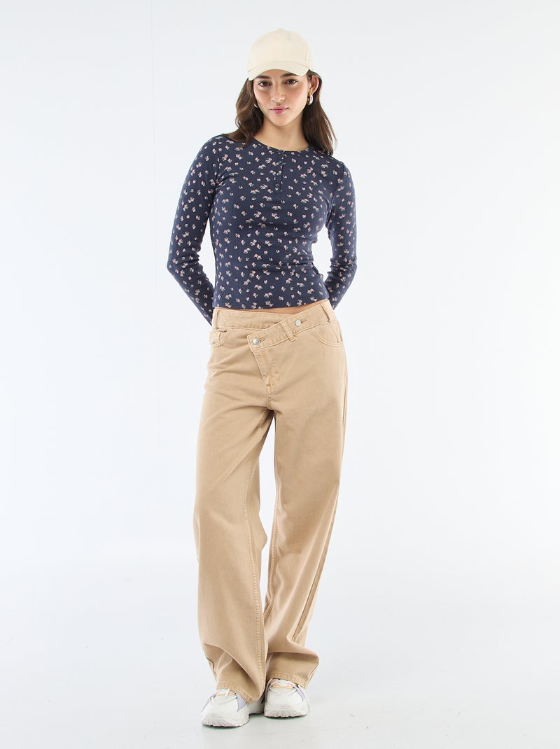 Camiseta de punto calado con flores Azul - Kiabi