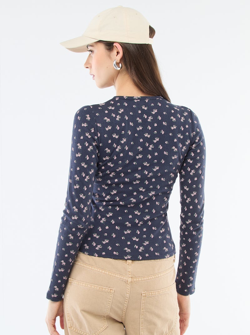 Camiseta de punto calado con flores Azul - Kiabi