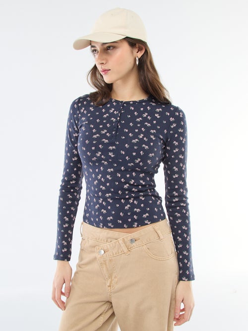 Camiseta de punto calado con flores - Kiabi
