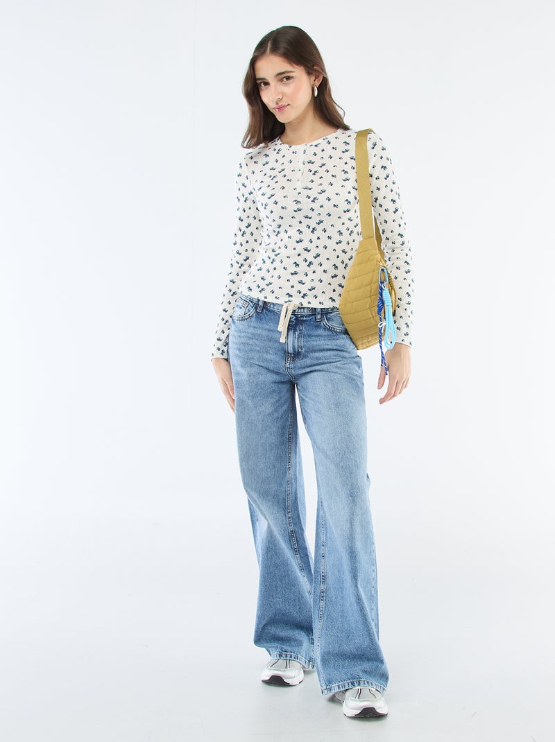 Camiseta de punto calado con flores Blanco - Kiabi