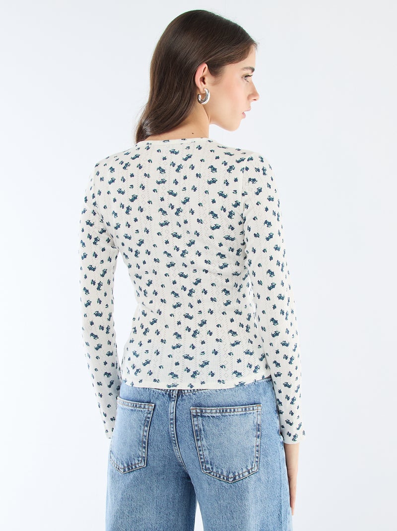 Camiseta de punto calado con flores Blanco - Kiabi