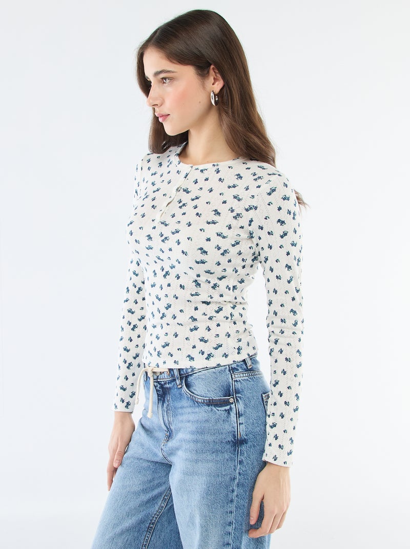 Camiseta de punto calado con flores Blanco - Kiabi