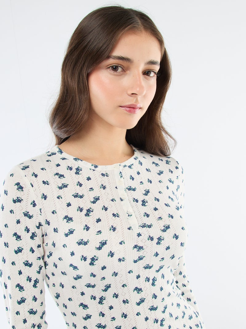 Camiseta de punto calado con flores Blanco - Kiabi