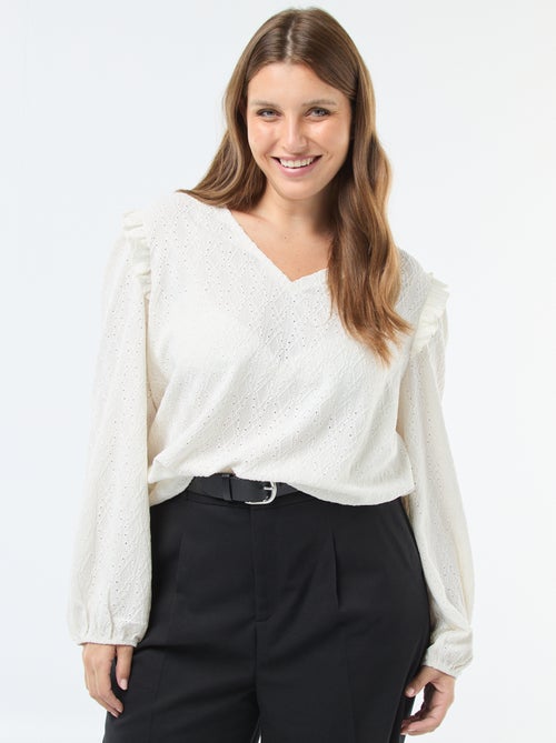 Camiseta de punto calado con hombros con volantes - Kiabi