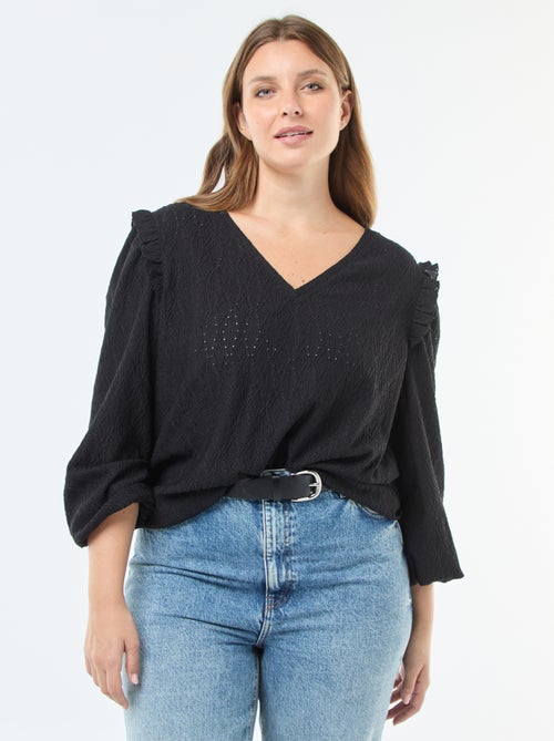 Camiseta de punto calado con hombros con volantes - Kiabi