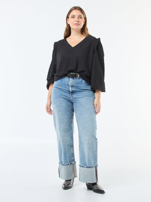 Camiseta de punto calado con hombros con volantes - Kiabi