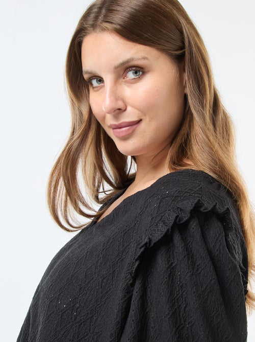 Camiseta de punto calado con hombros con volantes - Kiabi