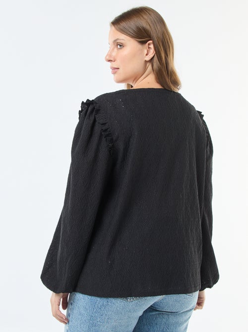 Camiseta de punto calado con hombros con volantes - Kiabi