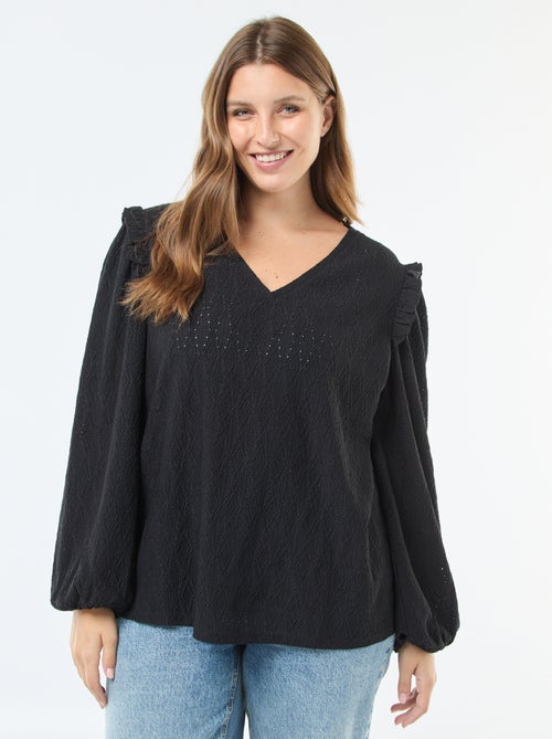 Camiseta de punto calado con hombros con volantes - Kiabi