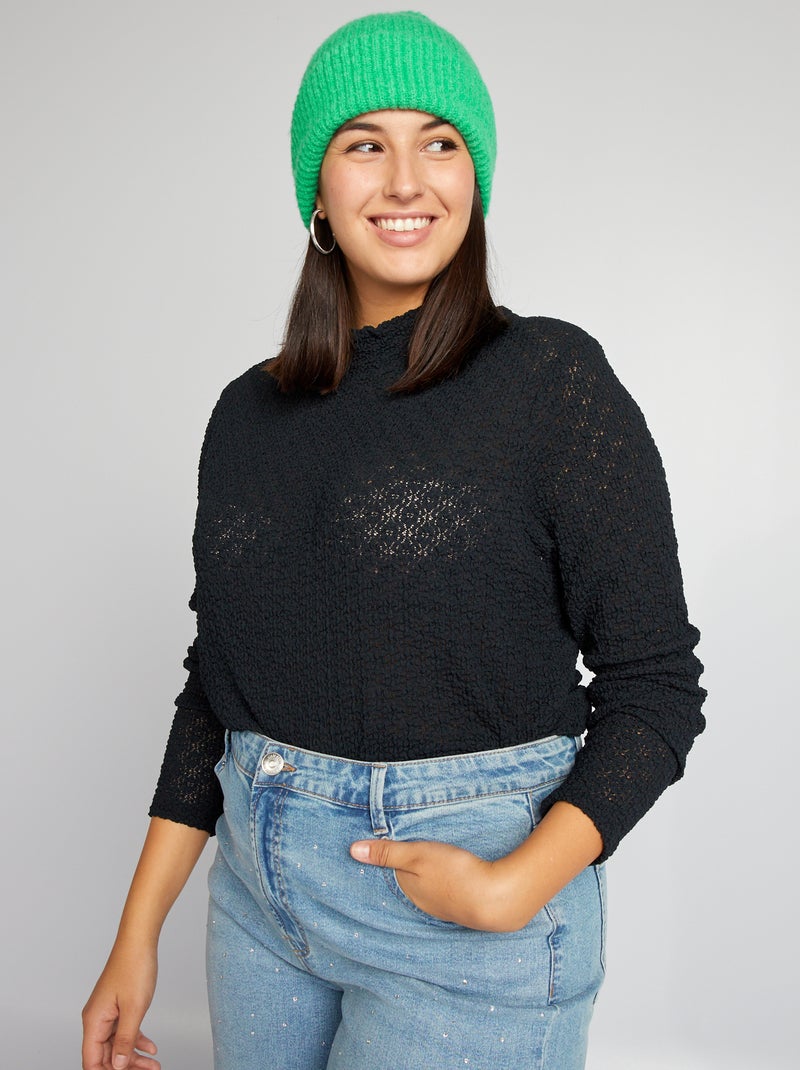 Camiseta de punto calado negro - Kiabi