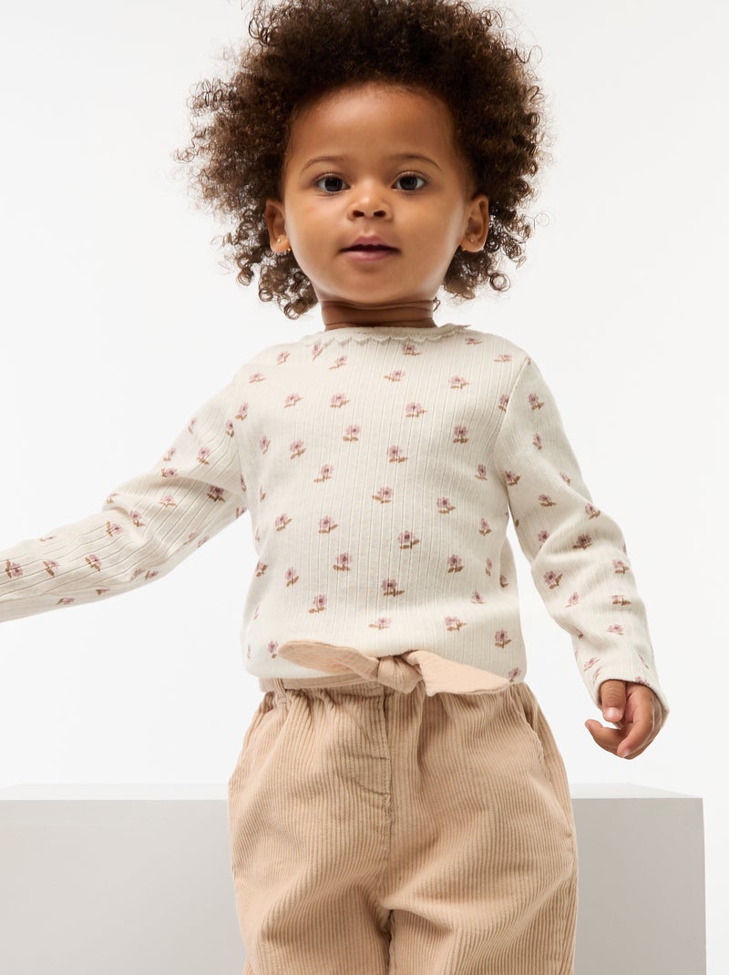 Camiseta de punto canalé Blanco - Kiabi