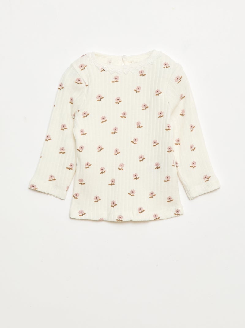 Camiseta de punto canalé Blanco - Kiabi