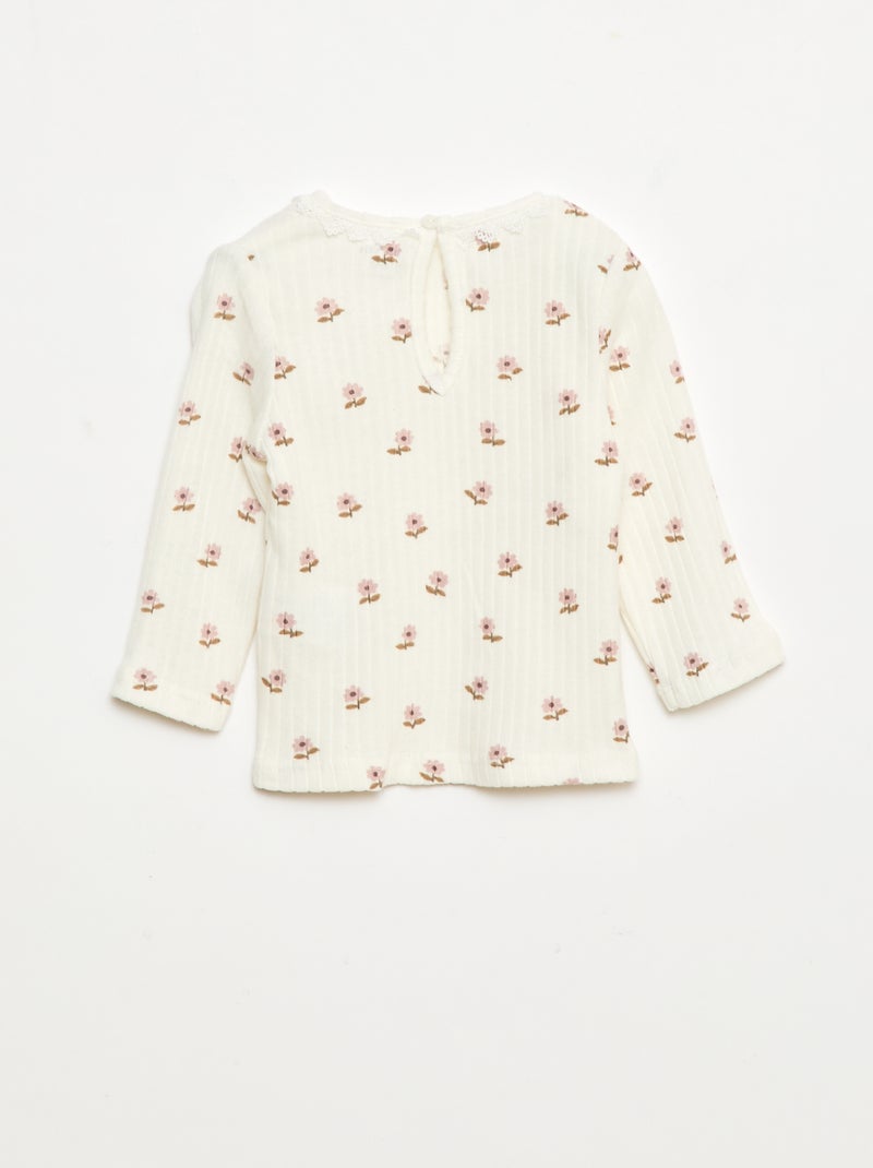 Camiseta de punto canalé Blanco - Kiabi