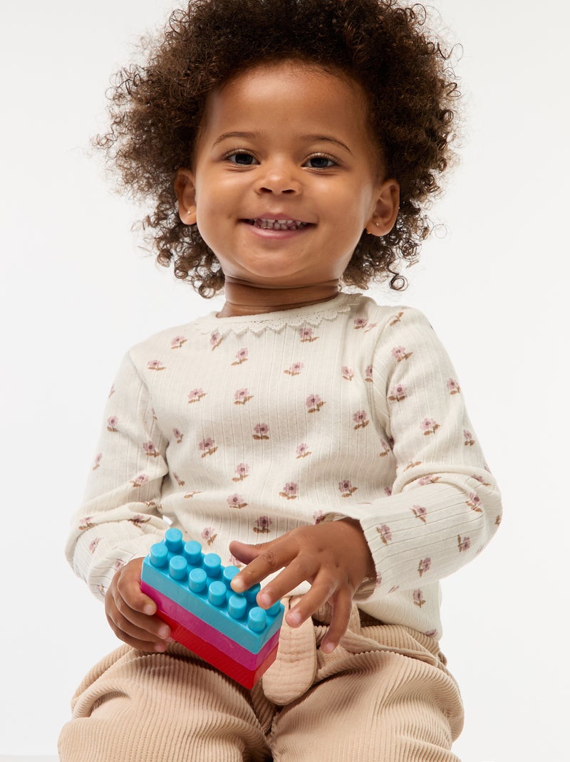 Camiseta de punto canalé Blanco - Kiabi