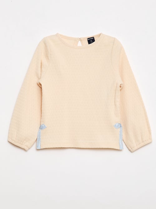 Camiseta de punto canalé con lazos decorativos - Kiabi
