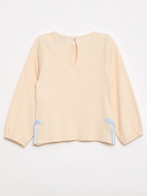 Camiseta de punto canalé con lazos decorativos - Kiabi