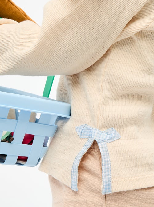 Camiseta de punto canalé con lazos decorativos - Kiabi