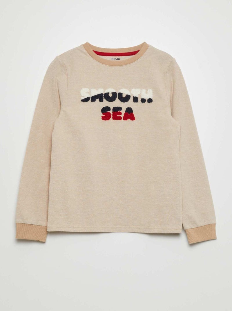 Camiseta de punto con adorno de rizo BEIGE - Kiabi