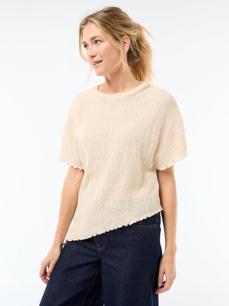 Camiseta de punto con bajo asimétrico Beige - Kiabi