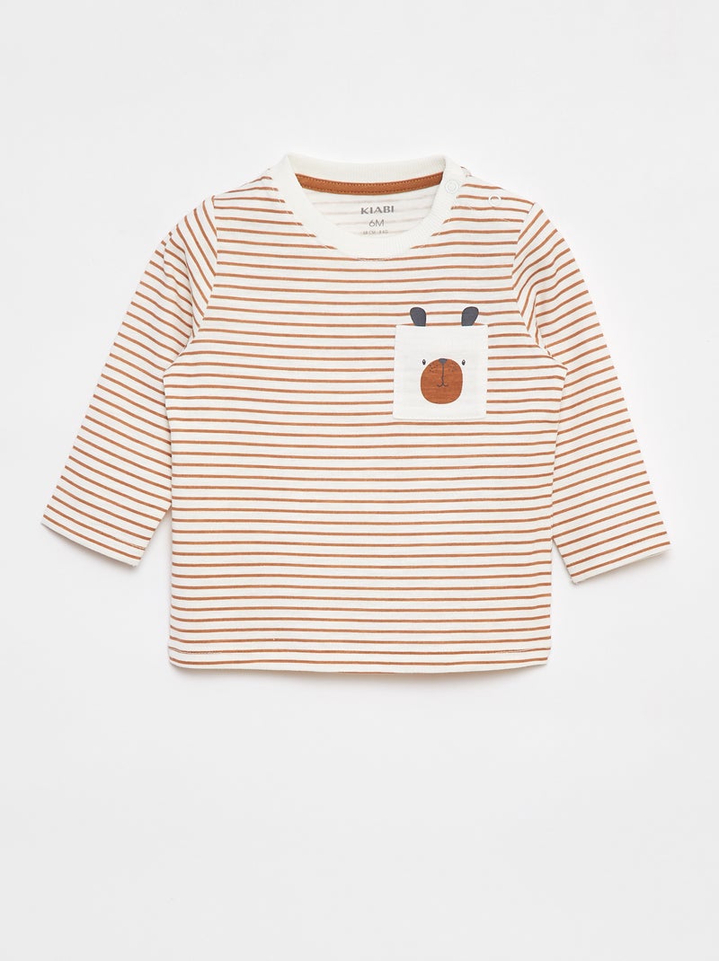 Camiseta de punto con bolsillo en el pecho Marron - Kiabi