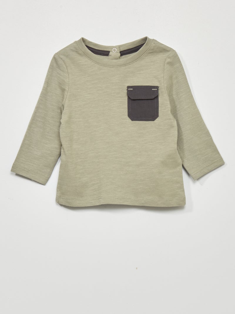 Camiseta de punto con bolsillo NEGRO - Kiabi